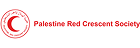Palestine Red Crescent Society logo with red crescent and Arabic text.