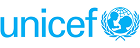 UNICEF logo with blue text and emblem of mother and child.